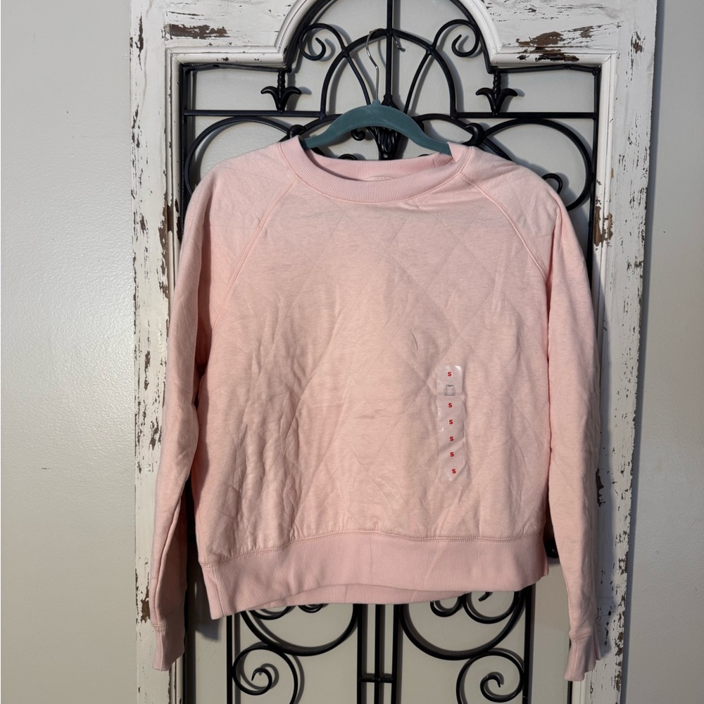 NWT Old Navy Long Sleeve Quilted Sweatshirt Oyster Pink Cozy Women's Size Small